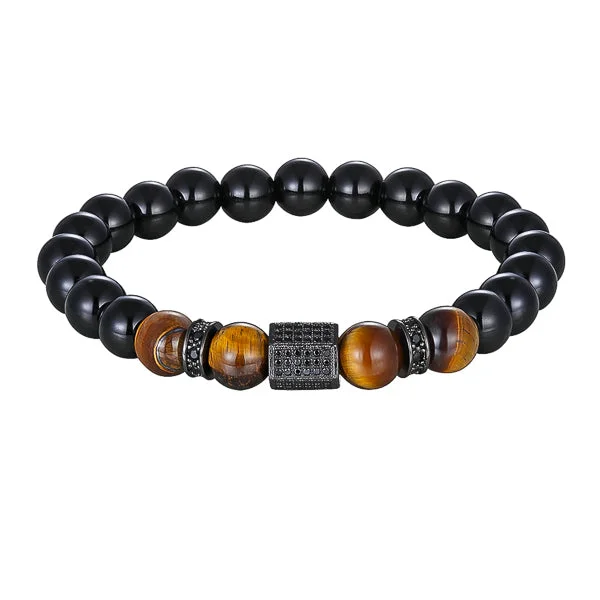 Classy Men Black Elegant Tiger Eye Bead Bracelet