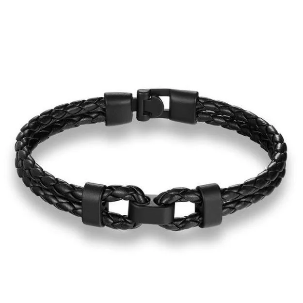 Classy Men Black Leather Bracelet