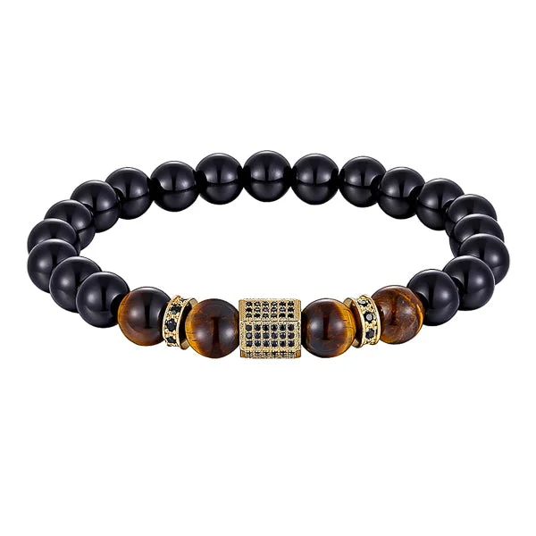 Classy Men Gold Elegant Tiger Eye Bead Bracelet