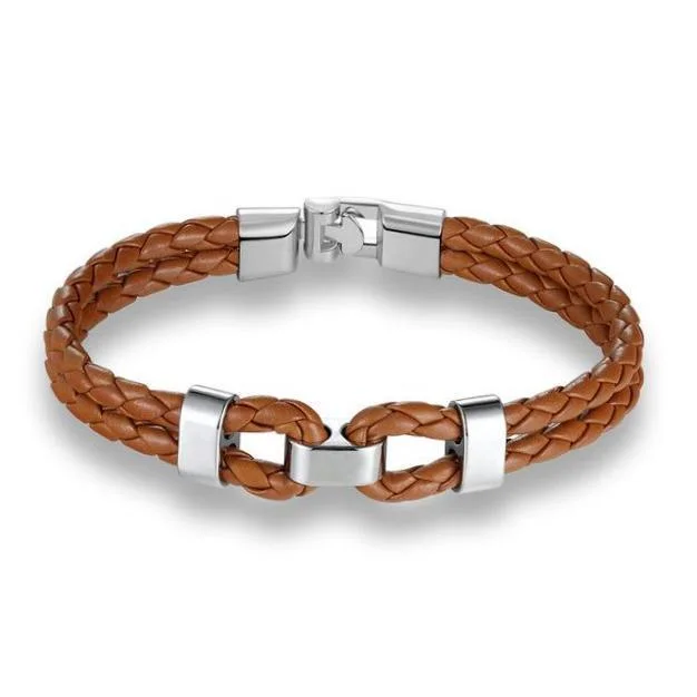 Classy Men Light Brown Leather Bracelet