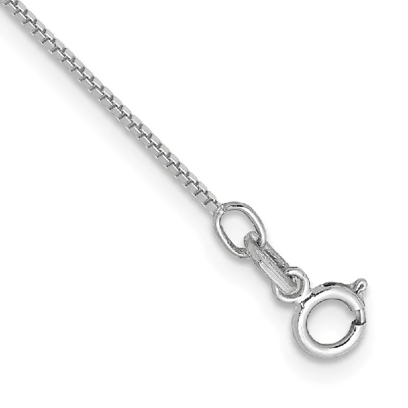 14k White Gold 0.7mm Box with Spring Ring Clasp Chain Anklet, 10"