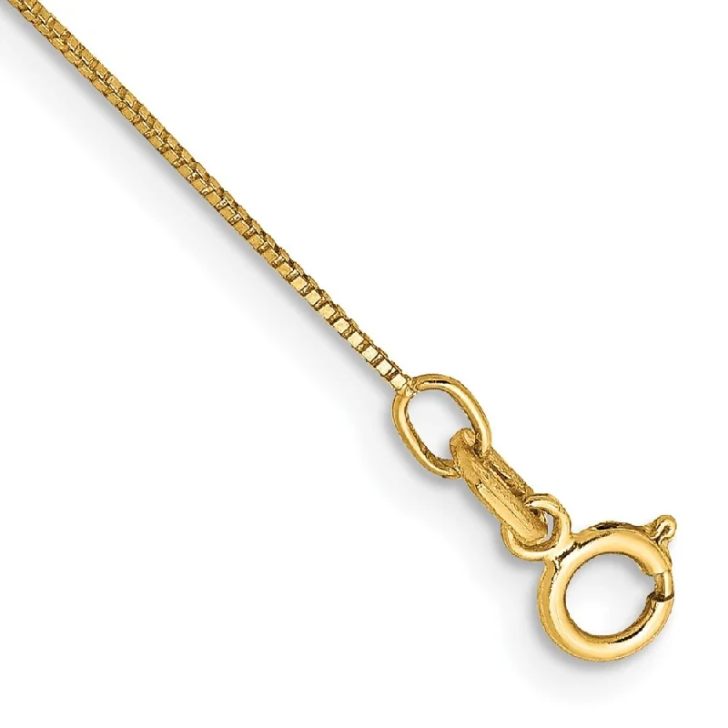 14k Yellow Gold 0.5mm Box with Spring Ring Clasp Chain Anklet, 10"