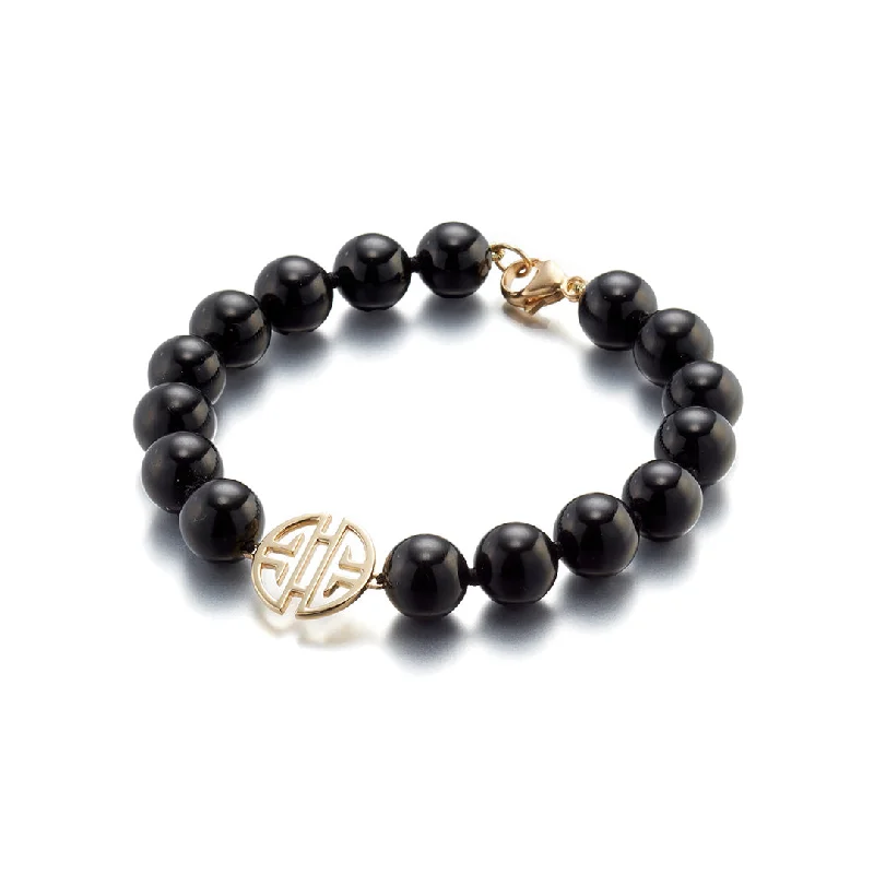 10mm Black Jade & Shou Bracelet