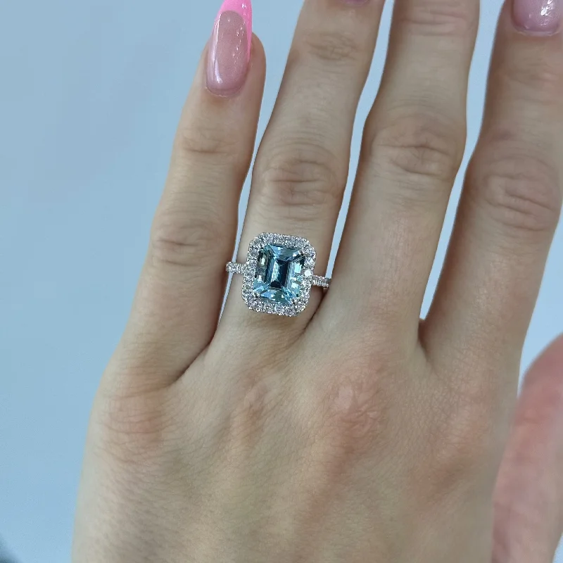 Step-Cut Aquamarine and Diamond Ring