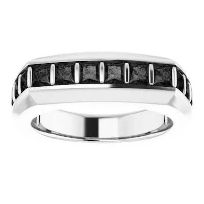 Black Diamond Men's Ring in 14k White Gold