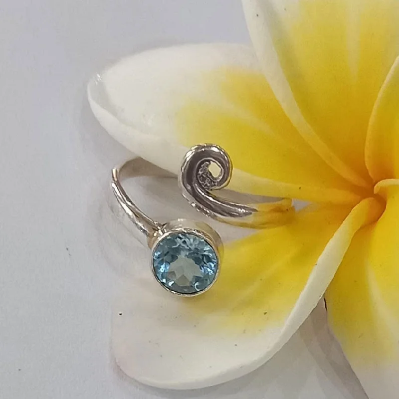 Blue Topaz Spiral Adjustable Ring- Sterling Silver, Indonesia