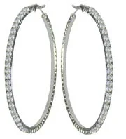 delete Crystal Hoop Earrings Slender Single Row Crystals White Bridal Hoop AD89010-68620