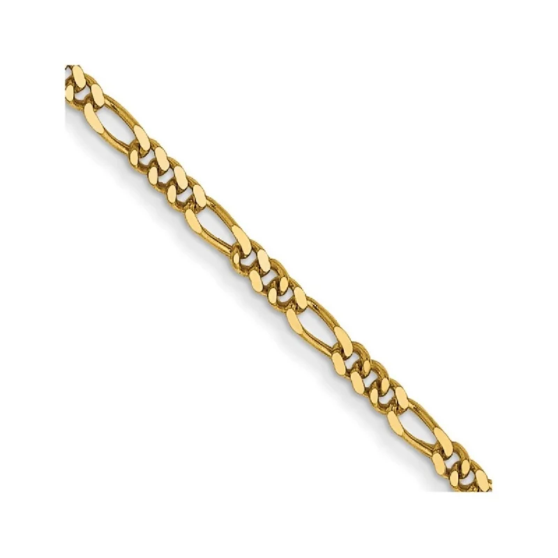 Curata 14k Yellow Gold 9" or 10" 1.25mm Flat Figaro Chain Anklet (Spring-ring)