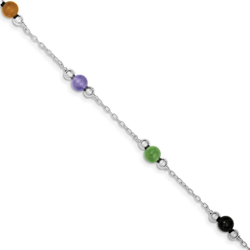 Curata 925 Sterling Silver Polished Multi Color Dyed Jade Anklet 9 Inch Spring Ring