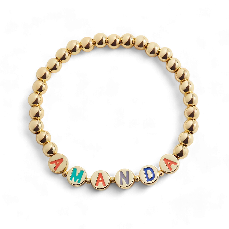 Custom Rainbow Letter Gold Disc Bead Bracelet