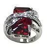 CZ Stone Ring w/2  bands cross over N80950-2ruby closeout @ $2