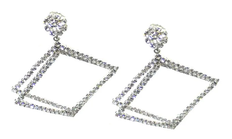 Dangle Earrings 2 Overlapping Diamond Squares in Crystal AB and Crystal White AD89700-8656