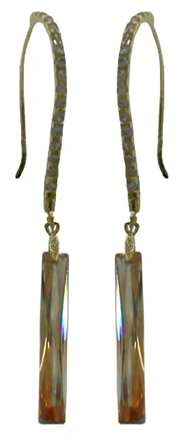 Dangle Earrings Zircon Natural Gem Stone Crystals on Pale Gold Tone Wire Hook - YX89010-1