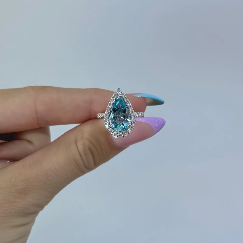 Pear Aquamarine and Diamond Ring