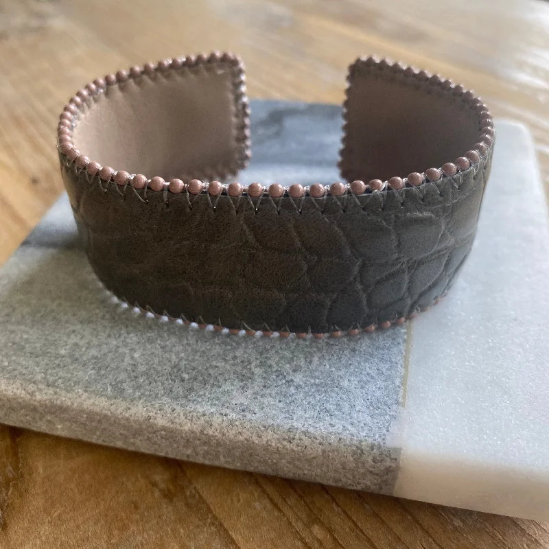 Grey Stitched Leather Cuff