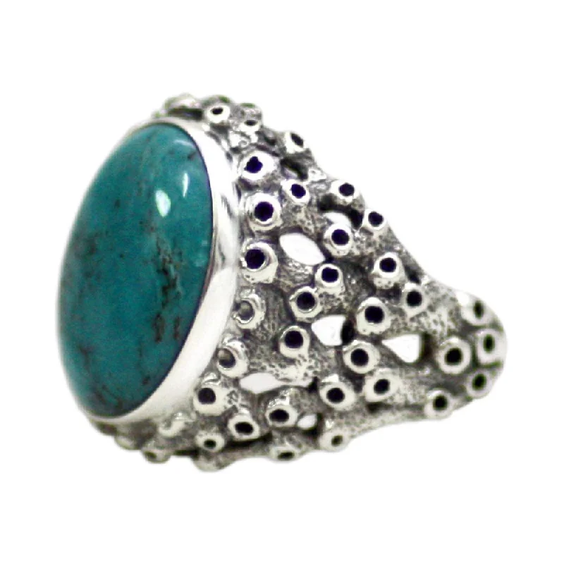 Handmade Men's Sterling Silver 'Living Coral' Turquoise Ring (Indonesia)