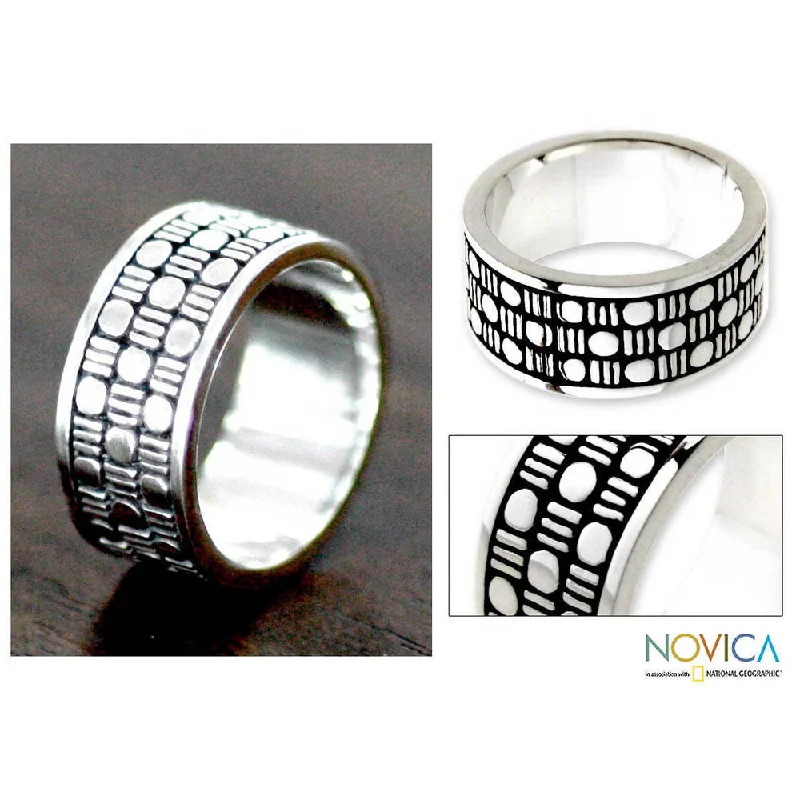 Handmade Sterling Silver Men's 'Binary Code' Ring (Indonesia)