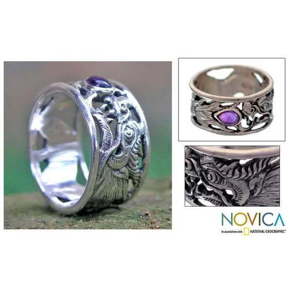 Handmade Sterling Silver Men's 'Dragon Guardian' Amethyst Ring (Indonesia)