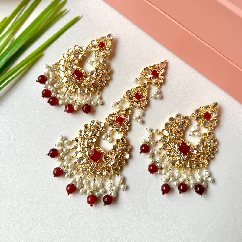 Ishaal Earring/Teeka Set (Maroon)