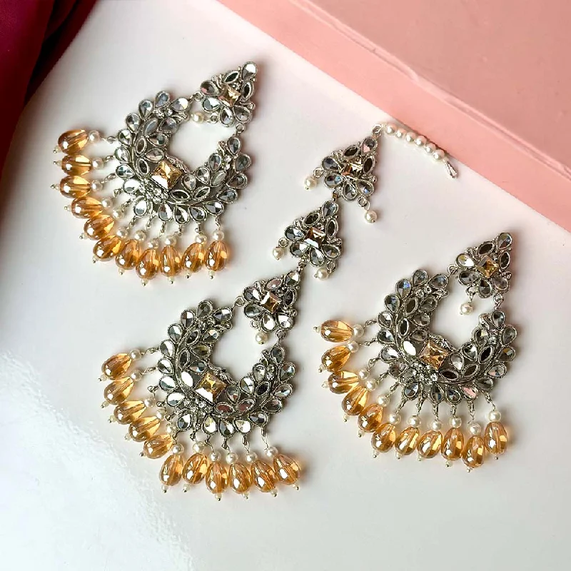 Ishaal Silver (Champagne) Earring/Teeka Set