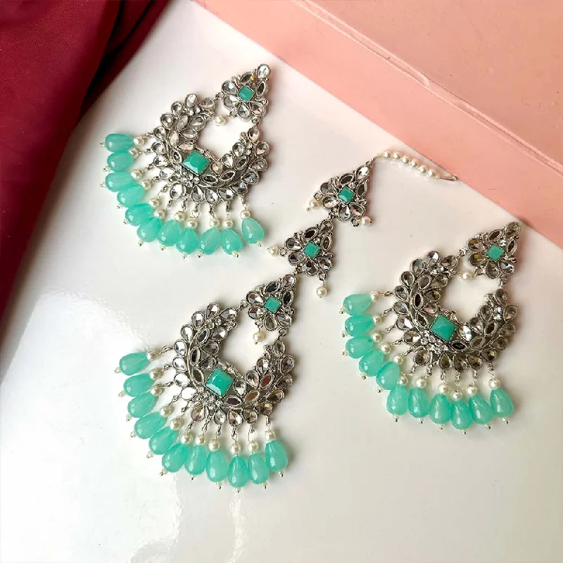 Ishaal Silver (Light Blue) Earring/Teeka Set