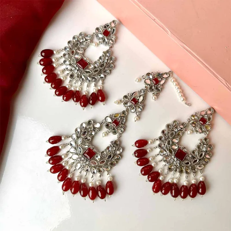 Ishaal Silver (Maroon) Earring/Teeka Set