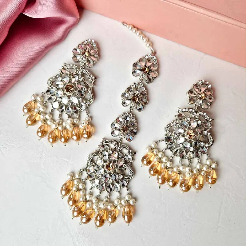 Kiran Earrings and Teeka Set Silver (Champagne)