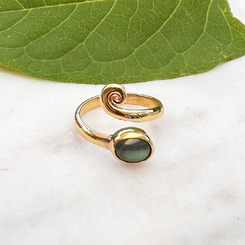 Labradorite Spiral Adjustable Ring- Brass, Indonesia