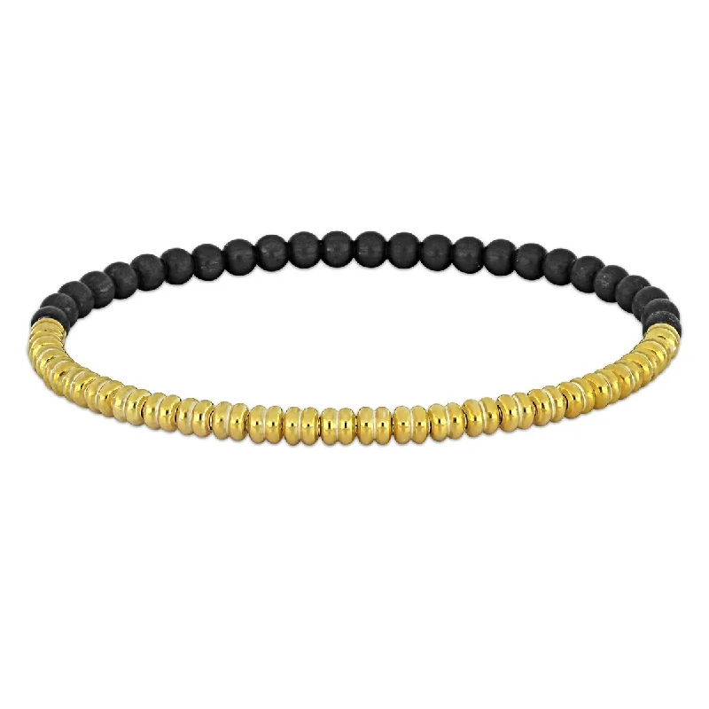 Miadora 4mm Black Titanium Spring Bead Elastic Yellow Silver