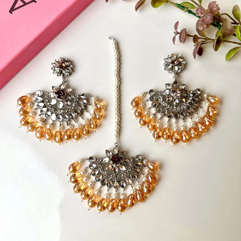 Minaahil Silver (Champagne) Earrings/Teeka set