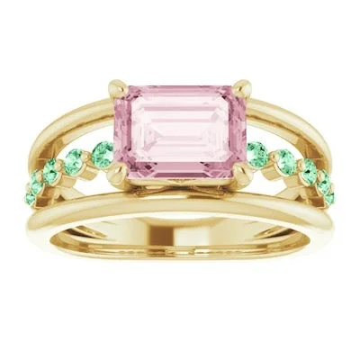 Morganite and Green Diamond Ring in 14k Gold