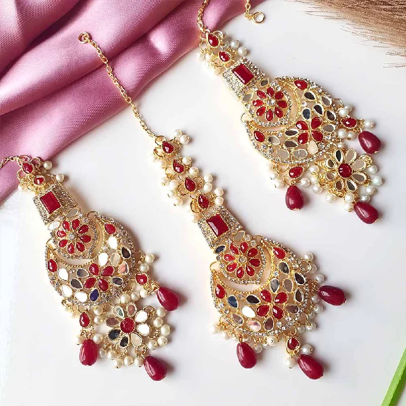 Muneera Earrings and Teeka Set (Maroon)