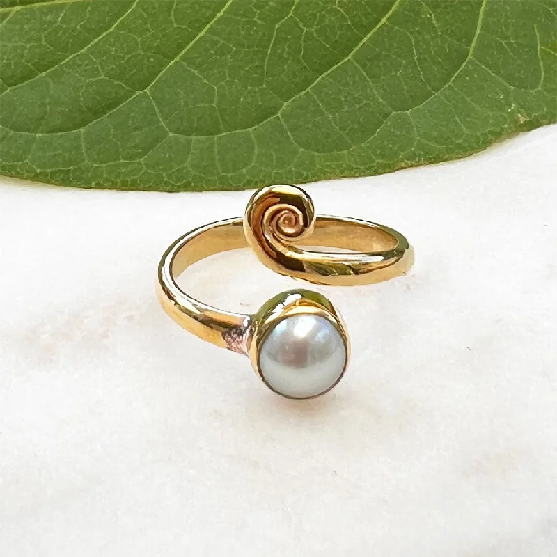 Pearl Spiral Adjustable Ring- Brass, Indonesia