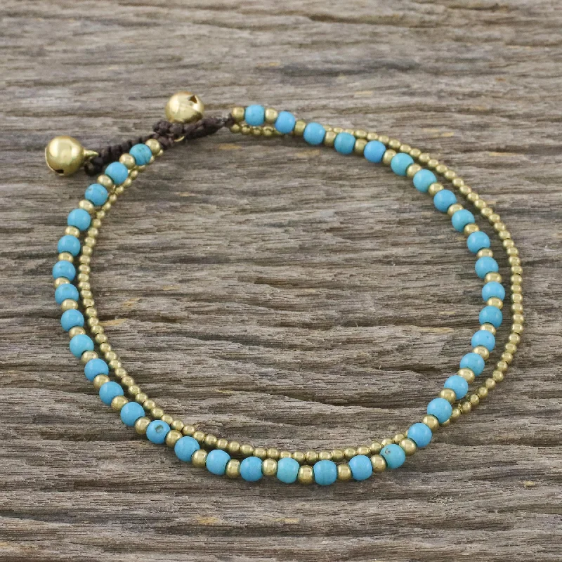 Ringing Beauty Brass and Calcite Beaded Anklet from Thailand