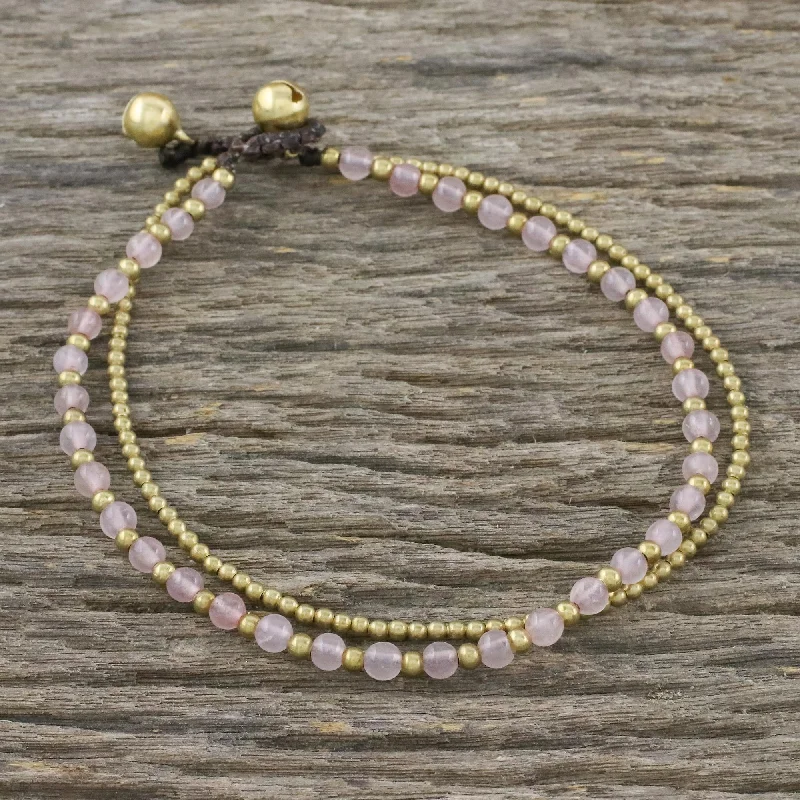 Ringing Beauty Rose Quartz and Brass Beaded Anklet from Thailand