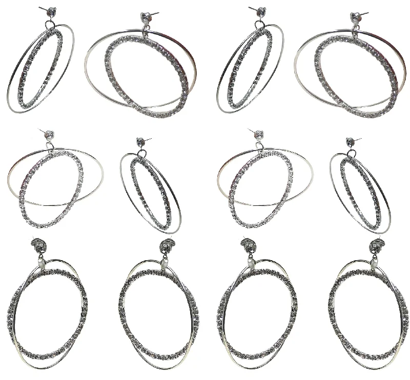 Set of 6 Brand jcgy Crystal Double Hoops Earrings Movement Earrings AD89800-8131-6