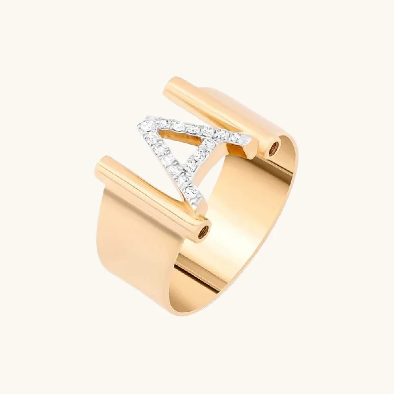 Diamond Initial Cigar Ring