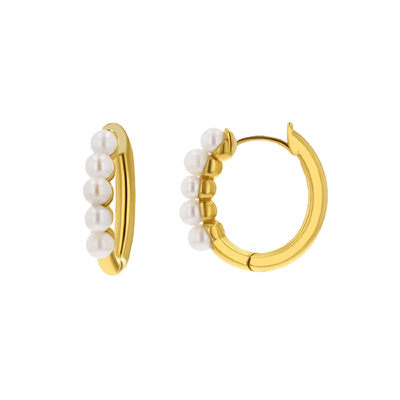 Pearl Huggies Hoop Earrings