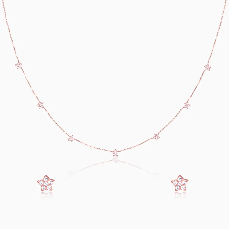 Rose Gold Star Constellation Necklace & Earrings Set