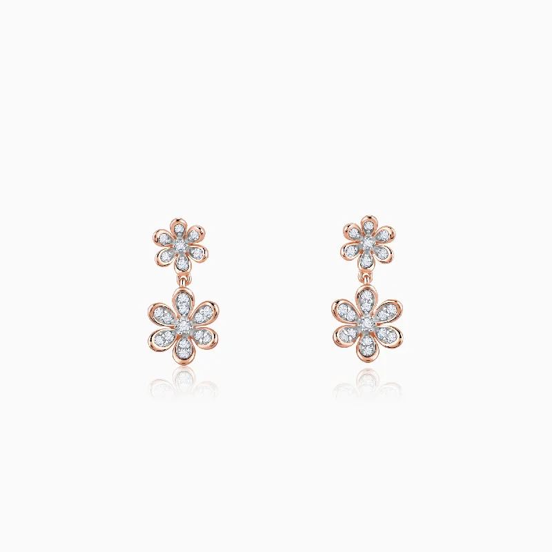 Rose Gold Dual Floral Diamond Earrings