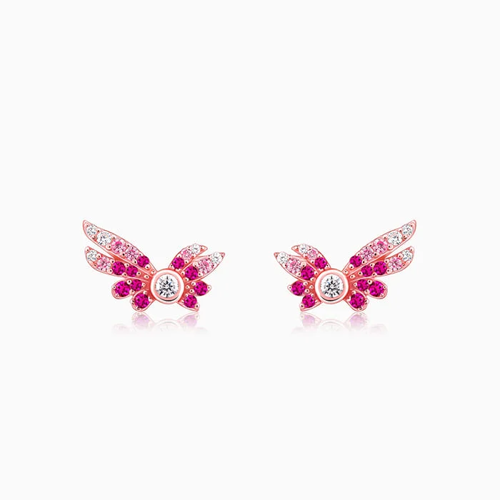 Rose Gold Fly In Pink Earrings