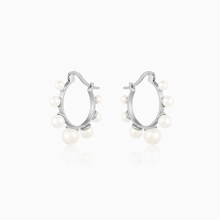 Silver Pearl Loop Earrings