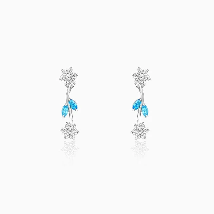 Silver Aqua Blue Floral Earrings