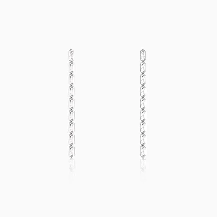 Silver Line of Zircon Dangler Earrings