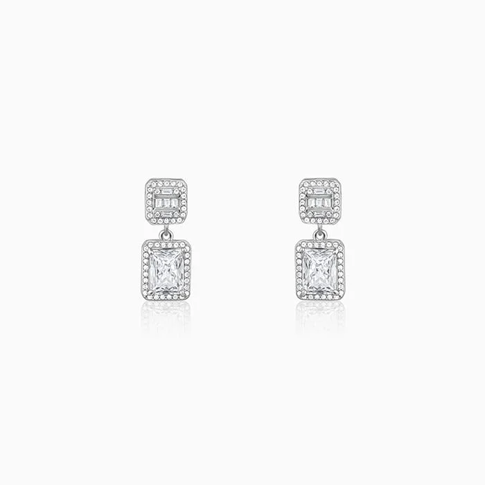 Silver Zircon Bold Baguette Earrings