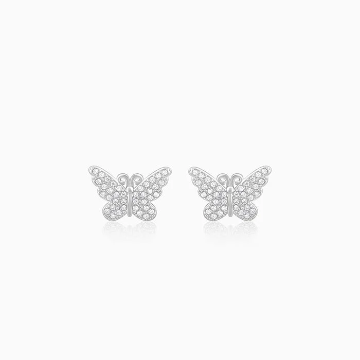 Silver Zircon Butterfly Studs