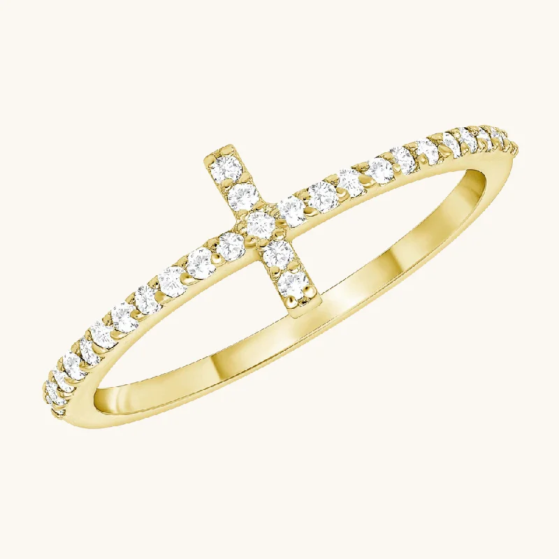 Thin Diamond Cross Ring