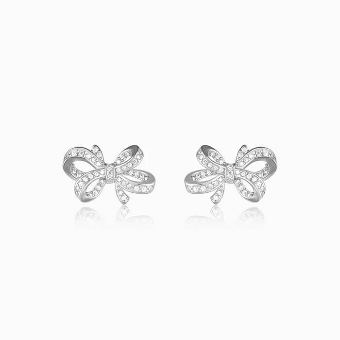 Silver Zircon Floral Knot Earrings