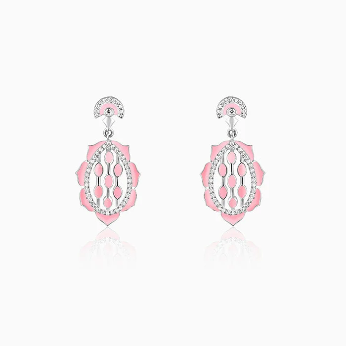 Silver Pink Lotus Bloom Earrings