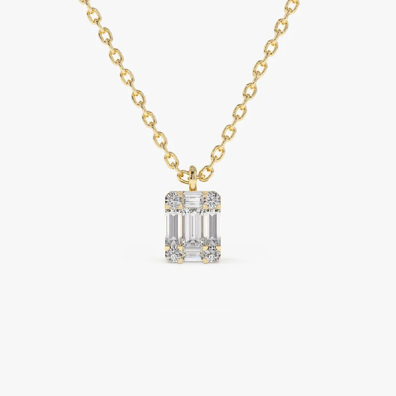 14K Gold Baguette & Round Diamond Charm Pendant